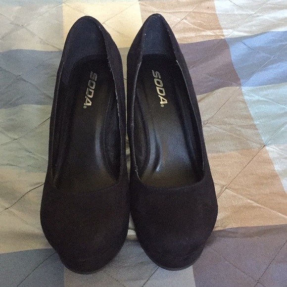 Soda Black Wedge Heels - Picture 1 of 4